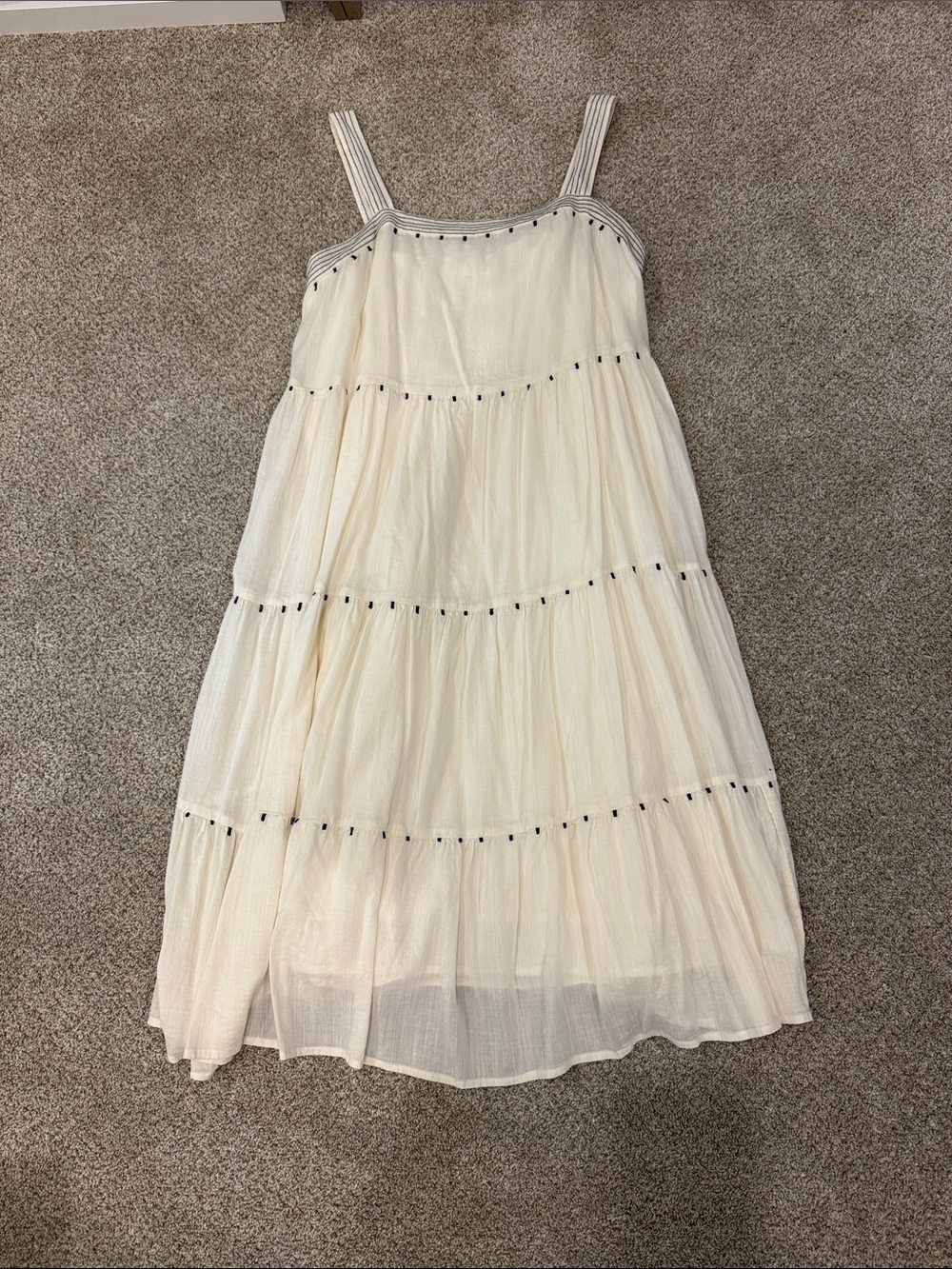 Old Navy Cream Tiered Strap Midi Dress with Black Stitching Size Large